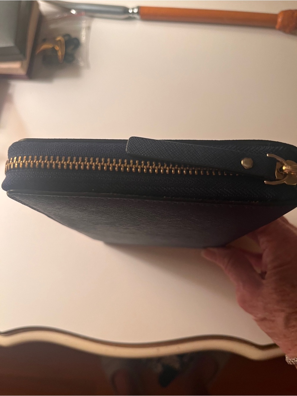 kate spade Navy Leather Zip-Around Card Holder with Gold Hardware - Picture 13 of 13